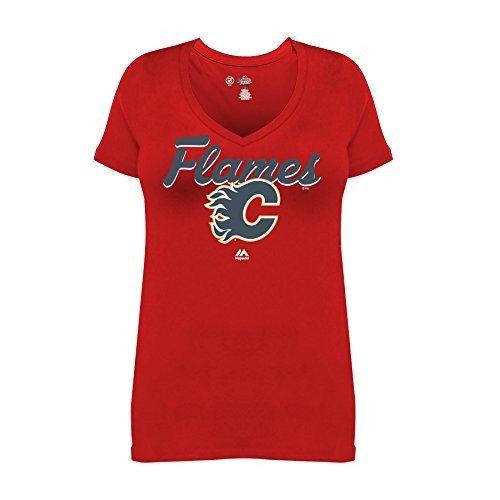 NHL Calgary Flames Short Sleeve V-Neck Tee, 3X, Red