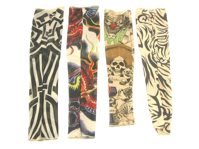 Set of 4 NYLON TATTOO SLEEVES tribal + inked Halloween Costume Biker Punk Rocker