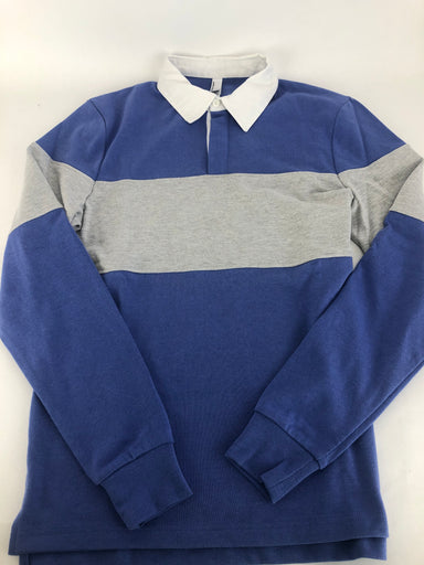 American Apparel Unisex Thick Knit Rugby Shirt, Blue Bell w/ Heather Grey, Small