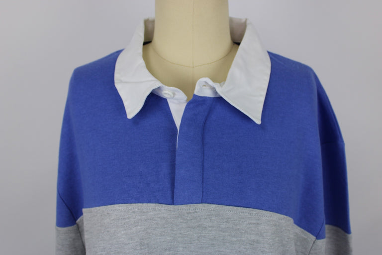 American Apparel Unisex Thick Knit Rugby Shirt, Blue Bell w/ Heather Grey, Small