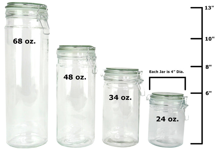 Coordinating Glass Storage Jars with Silicone Sealing Hinged Lids, 4 Sizes