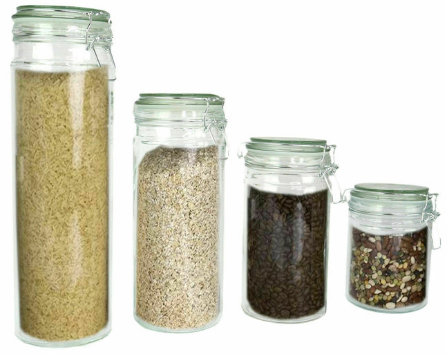 Set of 16 Glass Storage Jars with Silicone Sealing Hinged Lids, 4 Sizes