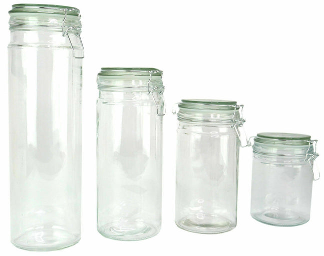Set of 16 Glass Storage Jars with Silicone Sealing Hinged Lids, 4 Sizes