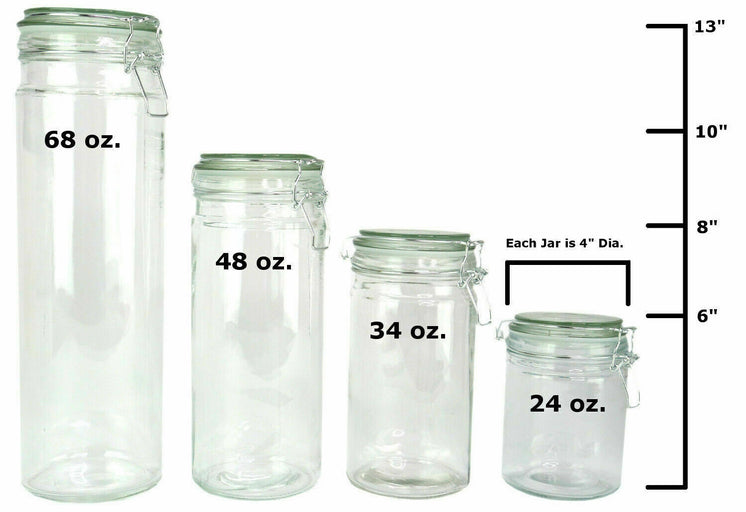 Set of 16 Glass Storage Jars with Silicone Sealing Hinged Lids, 4 Sizes