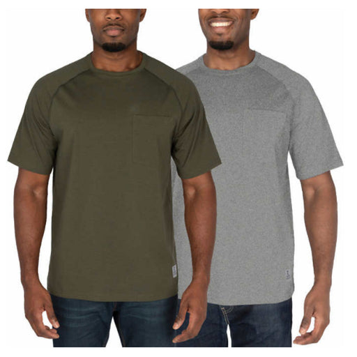 Rugged Elements Men's 2-Pack Cotton Blend Tee Shirts, Green & Gray, Small - New