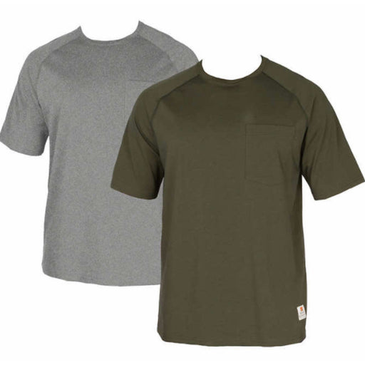 Rugged Elements Men's 2-Pack Cotton Blend Tee Shirts, Green & Gray, Small - New