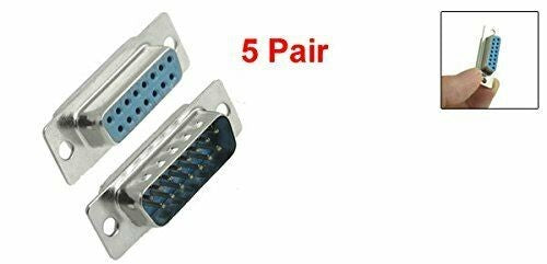 Sourcingmap 15 Pin Female to Male Solder Type Adapter Connectors (Pair of 5)
