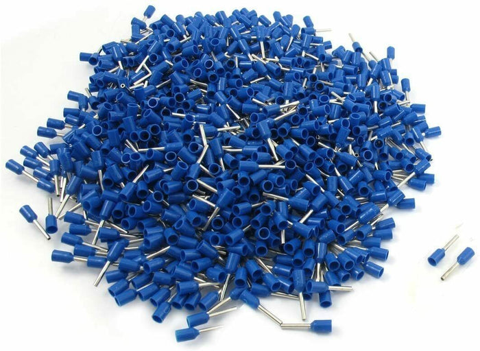 Blue PVC Sleeve Insulated Pin Crimp Terminals Connector for 21 AWG - 1000 Pieces