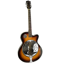 Load image into Gallery viewer, RESONATOR GUITAR Acoustic-Electric SEPELE SPRUCE Top Single Cutaway Steel Pan Blues in Plush HARDSHELL Travel CASE

