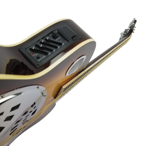 RESONATOR GUITAR Acoustic-Electric SEPELE SPRUCE Top Single Cutaway Steel Pan Blues in Plush HARDSHELL Travel CASE