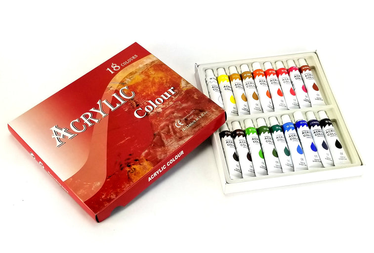 18 Color Acrylic Rainbow Pigments Artist Paint Set - Eighteen 12ml Tubes