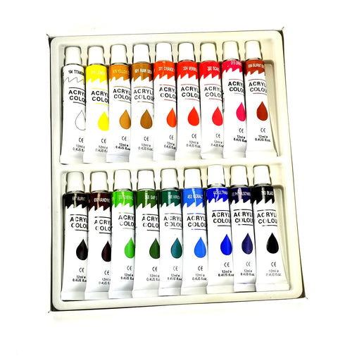 18 Color Acrylic Rainbow Pigments Artist Paint Set - Eighteen 12ml Tubes