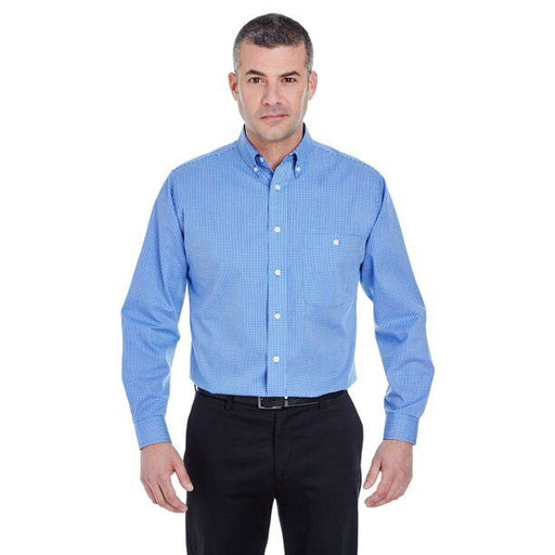 Ultra Club Men's Long Sleeve Button Shirt Blue Mini Check Poplin Multiple Sizes