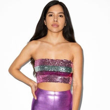Load image into Gallery viewer, Classic Tube Top Women&#39;s Sequin Glitter Strapless Stretchy Crop Top Pink XS-S
