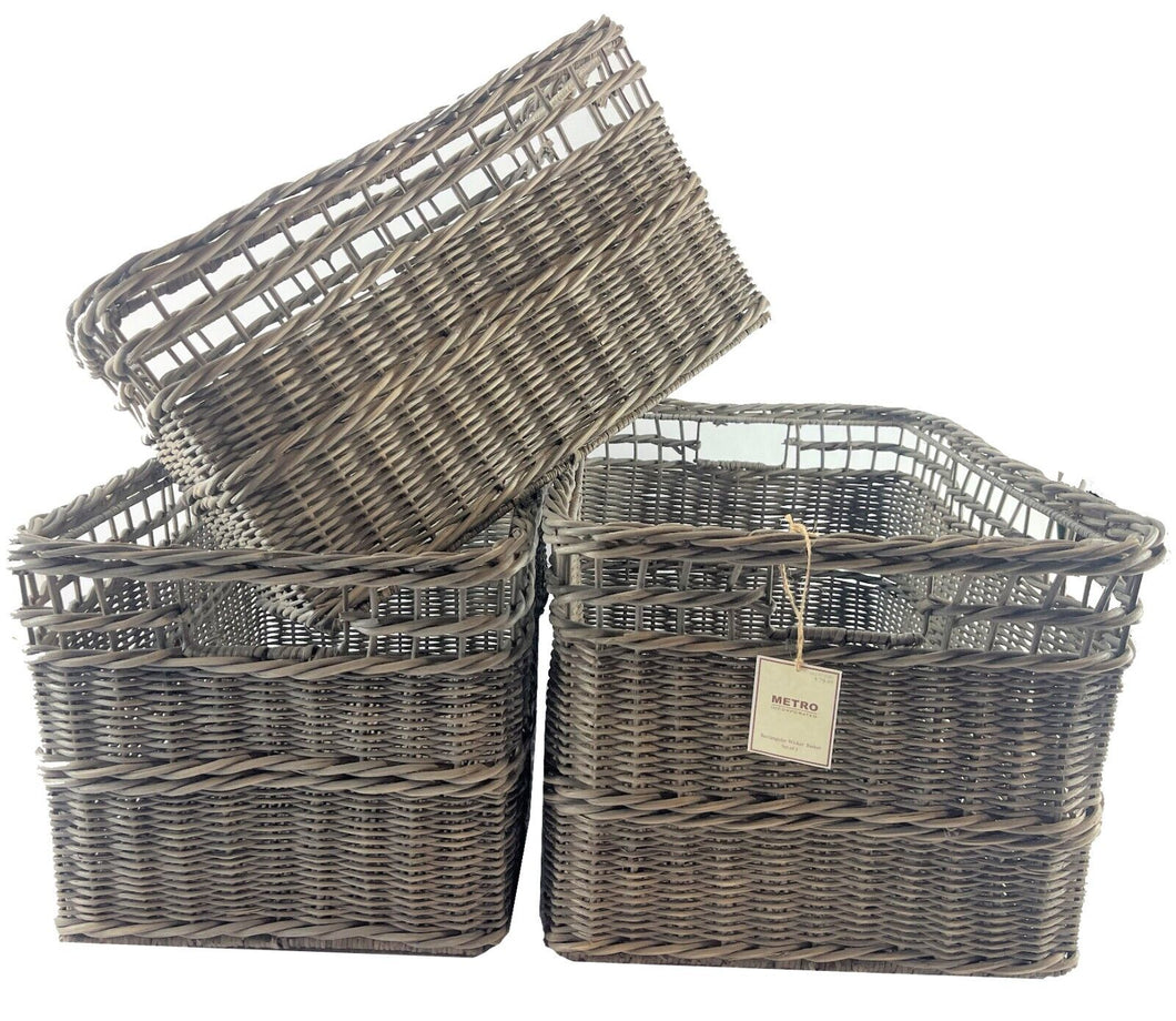 Metro Incorporated Rectangular Basket 3 Piece Set Large Nesting Storage Baskets