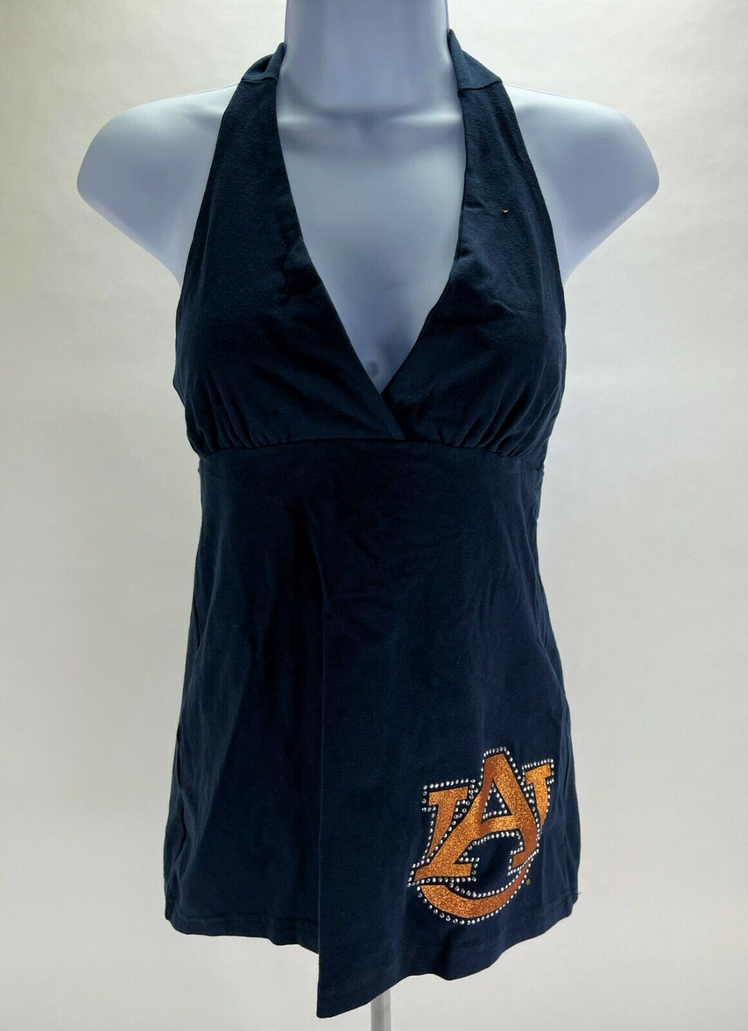 Auburn NCAA Women's V-Neck Tie Back Halter Top with Logo, Navy