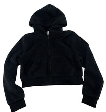 Load image into Gallery viewer, Women&#39;s Plush Cropped Hoodie Fluffy Full Zip Lined Hooded Sweatshirt  Black 2XL
