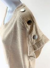Load image into Gallery viewer, Jones New York Textured V Neck Top Khaki/Ivory Blouse with Button Sleeve Accents
