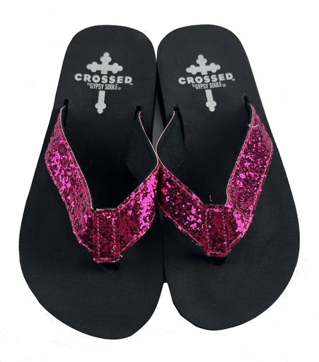Gypsy Soule Crossed Girls Sandals, Glitter Flip-Flops, Thick Comfort Soles
