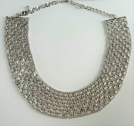 Daniela Swaeba Necklace, Rhodium Plated Silver Lustrous Collar Necklace