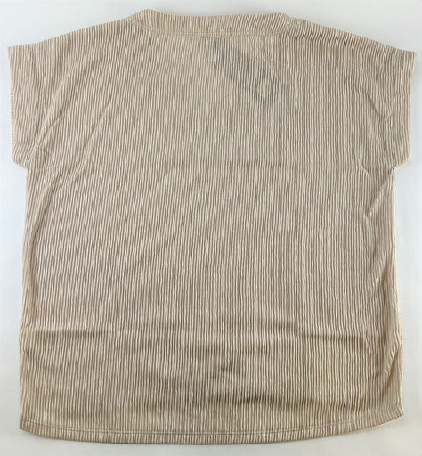 Jones New York Textured V Neck Top Khaki/Ivory Blouse with Button Sleeve Accents