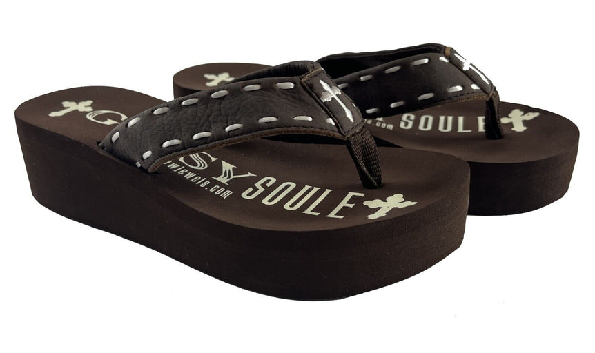Gypsy Soule Van Glow Platform Flip-Flops 2in Comfort Heel Thong Sandals Brown