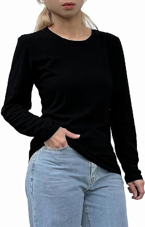 Women's' Classic Long-Sleeve Tee American Apparel Comfort T-Shirt - Black XL