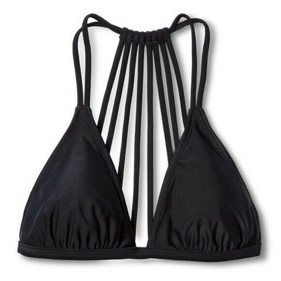 Women's Xhilaration Strappy Back Lightly Padded Triangle Bikini Top, Black