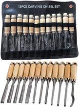 Load image into Gallery viewer, 12-Piece Chisel Set Professional Wood Carving Sculpting Whittling Chisels &amp; Case

