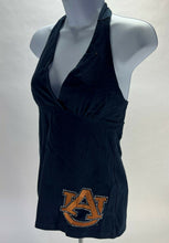 Load image into Gallery viewer, Auburn NCAA Women&#39;s V-Neck Tie Back Halter Top with Logo, Navy
