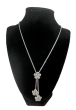 Load image into Gallery viewer, Sterling Silver Clear Crystal Necklace, 11&quot; Closed, Three Crystal Flowers
