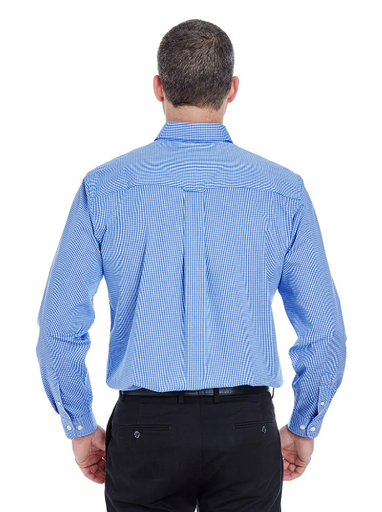 Ultra Club Men's Long Sleeve Button Shirt Blue Mini Check Poplin Multiple Sizes