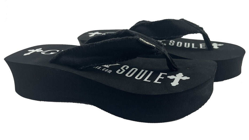Gypsy Soule Platform Wedge Sandals, Van Glow 2in Comfort Heel Flip Flops, Black