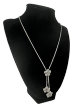 Load image into Gallery viewer, Sterling Silver Clear Crystal Necklace, 11&quot; Closed, Three Crystal Flowers
