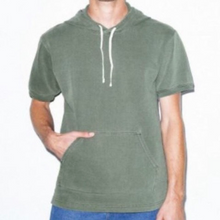 Load image into Gallery viewer, Short Sleeve Hoodie American Apparel Men&#39;s French Terry Faded Green Pullover - M

