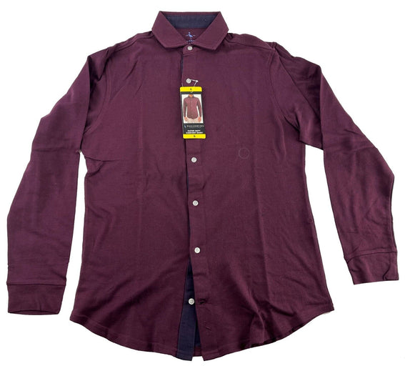 Tailorbyrd Men's Soft Flannel Feel Dress Shirt Long Sleeve Collared Burgundy SM