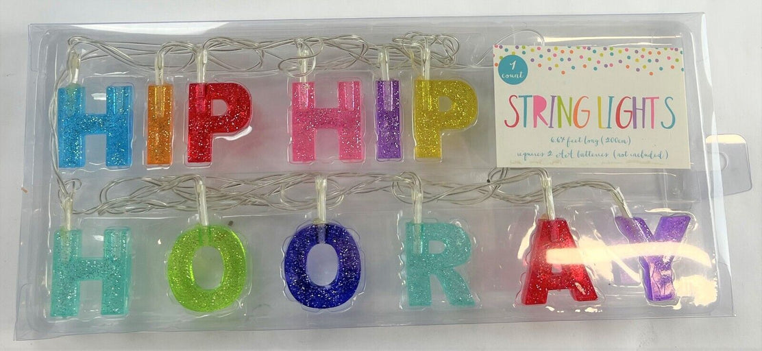 HIP HIP HOORAY Party String Lights 6.6' Reusable Special Occasion & Birthday