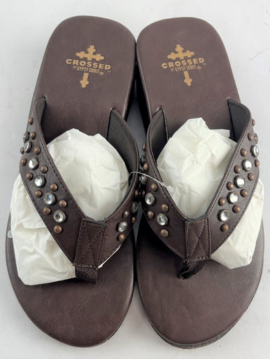 24 Pairs - CHOOSE YOUR SIZES - Case Lot for Resale Gypsy Soule Sandals Leather Bedazzled Platform Thong Sandals - Brown