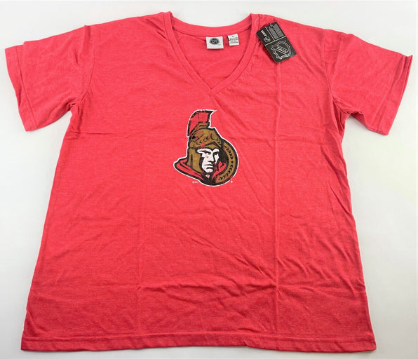 NHL Ottawa Senators Women's Short Sleeve Heather V-Neck T-Shirt, Red, 1XL, New