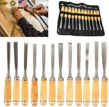 Load image into Gallery viewer, 12-Piece Chisel Set Professional Wood Carving Sculpting Whittling Chisels &amp; Case
