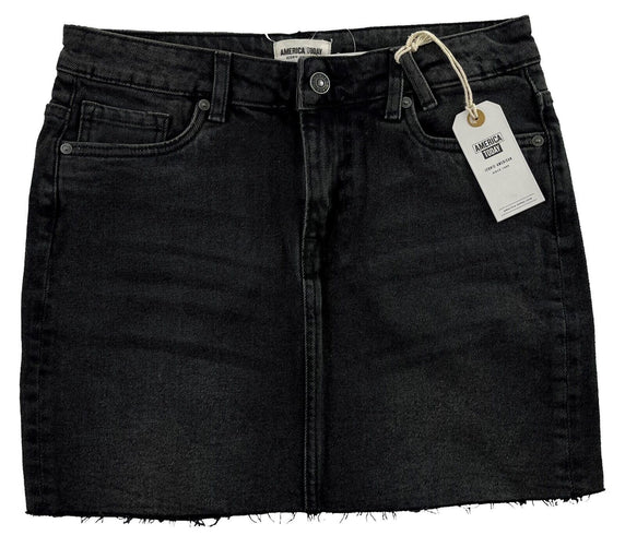 Classic Denim Jean Skirt by America Today Frayed Bottom Dual Pockets Black Small