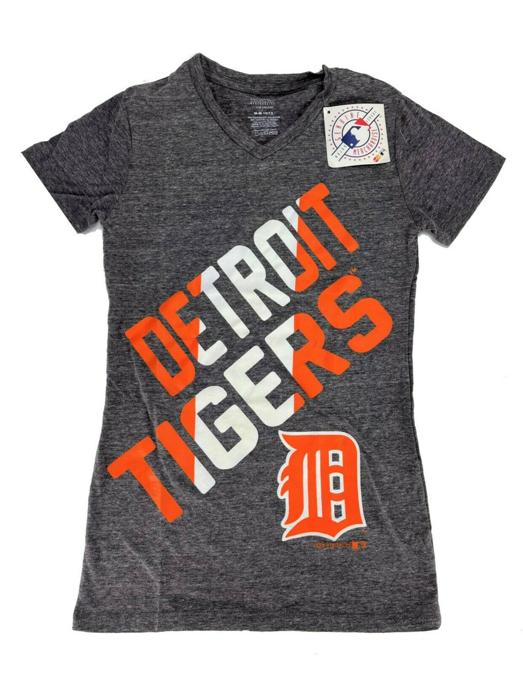 Detroit Tigers Girls Tri-blend V-Neck T-Shirt, Heathered Gray, Med (10/12)