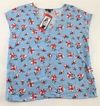Load image into Gallery viewer, Hilary Radley V Neck Top Blue Floral Combo Blouse Lightweight Fabric Shirt

