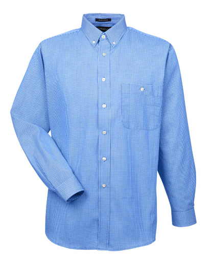 Ultra Club Men's Long Sleeve Button Shirt Blue Mini Check Poplin Multiple Sizes