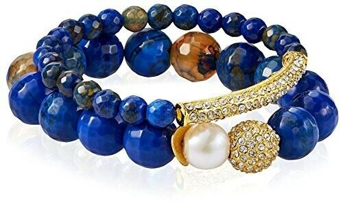 Devoted Blue Agate Pave Bracelet Set, Blue