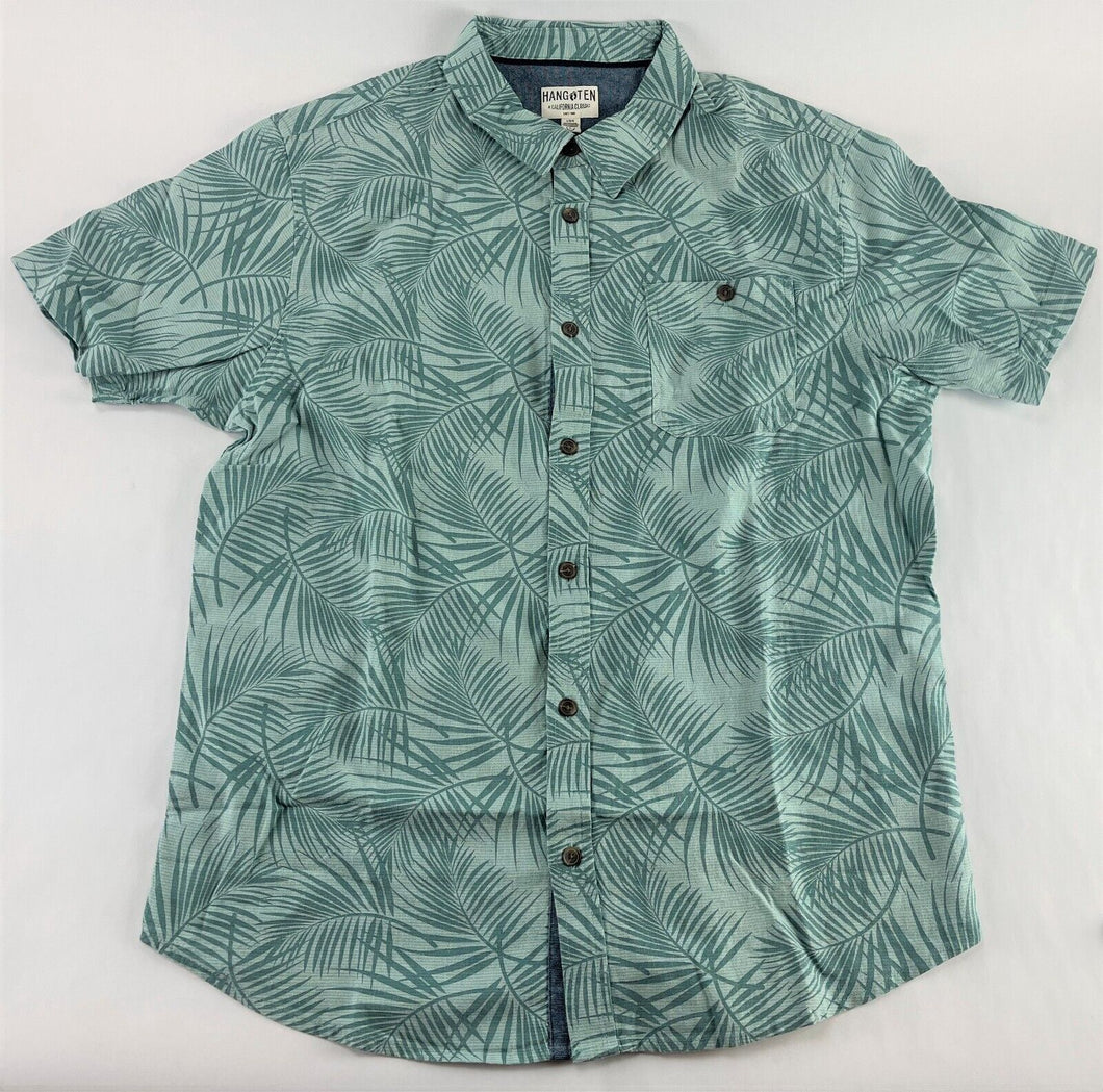 Hang Ten Men's Short Sleeve Woven Shirt Full Button Hawaiian Style Palms Large