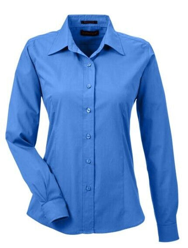 Ultra Club Ladies Long Sleeve Button Down Shirt Easy-Care Wrinkle Resistant Blue
