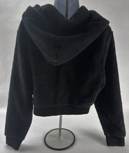 Load image into Gallery viewer, Women&#39;s Plush Cropped Hoodie Fluffy Full Zip Lined Hooded Sweatshirt  Black 2XL

