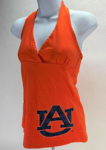 Auburn NCAA Women's V-Neck Tie Back Halter Top with Logo, Orange