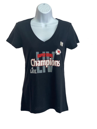 Ladies Kansas City Chiefs Super Bowl LIV Champions Black V-Neck T-Shirt